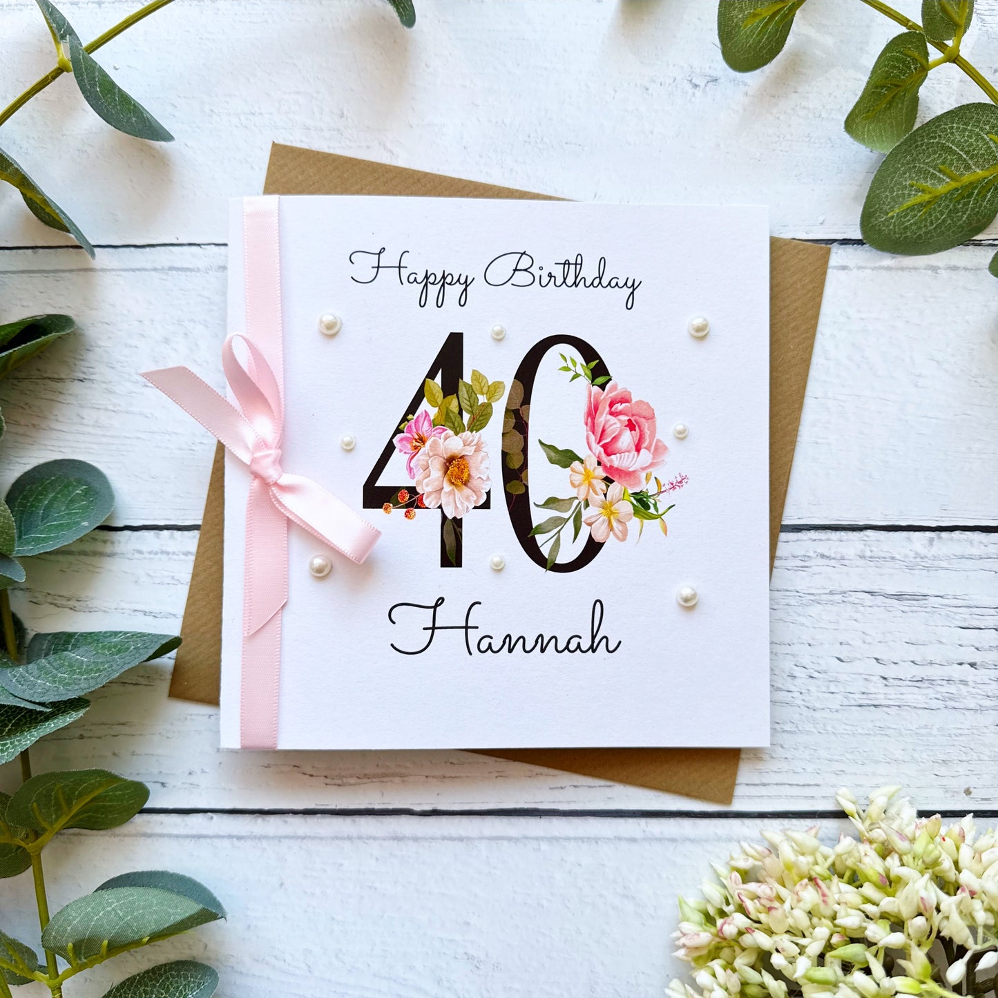 Personalised Floral Number 40th Birthday Card