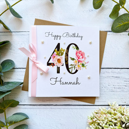 Personalised Floral Number 40th Birthday Card
