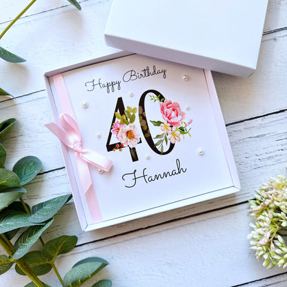 Personalised Floral Number 40th Birthday Card