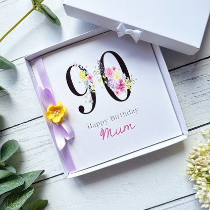 Personalised Floral Number 90th Birthday Card - Lilac & Yellow