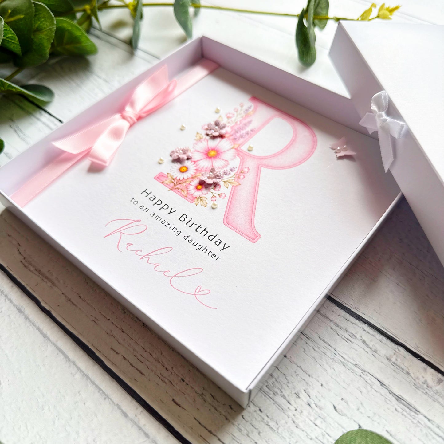 Monogram Birthday Card - Pretty Pink Design