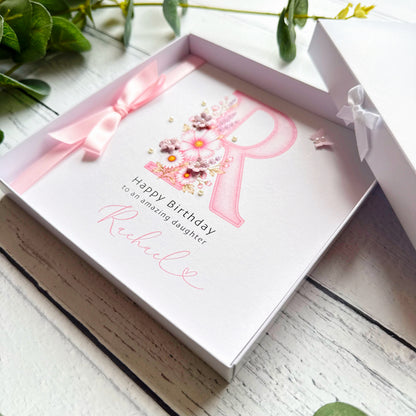 Monogram Birthday Card - Pretty Pink Design