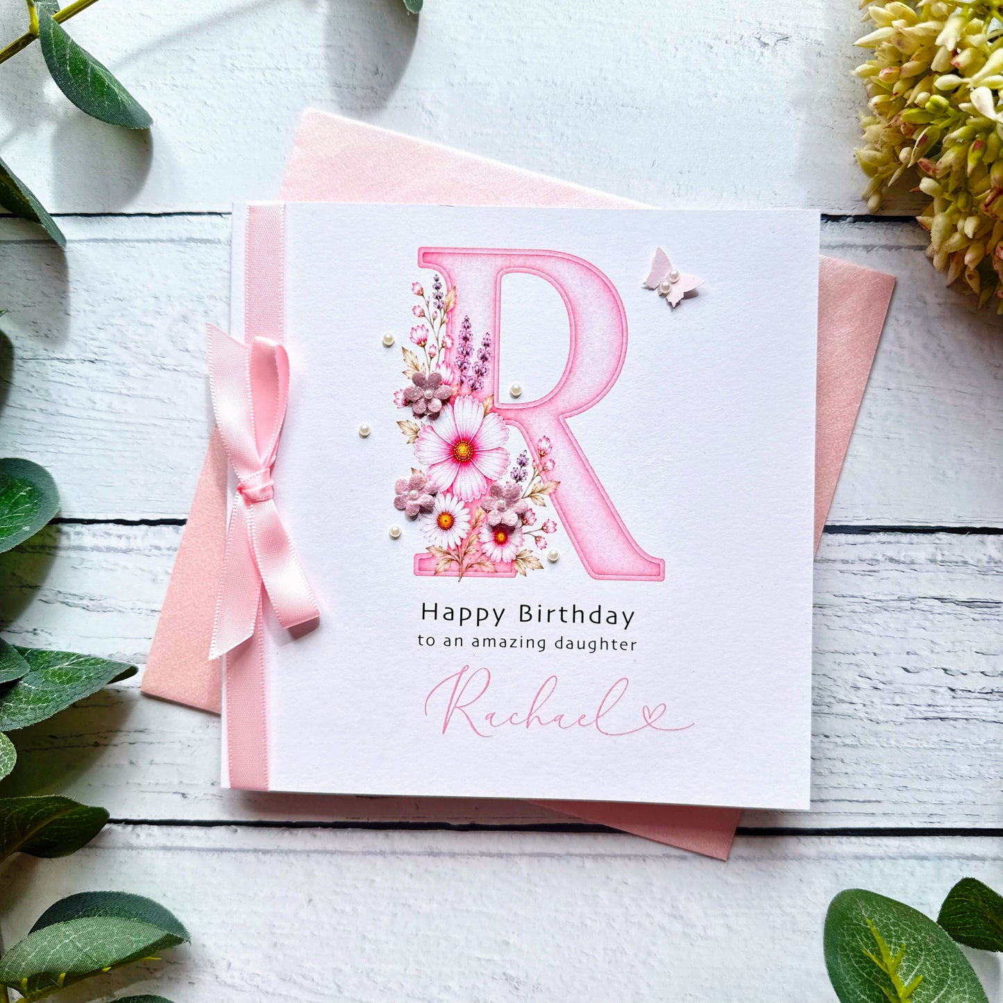 Monogram Birthday Card - Pretty Pink Design