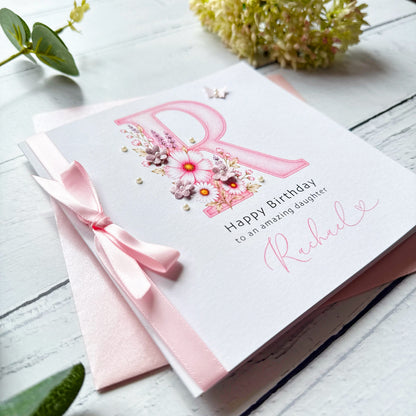 Monogram Birthday Card - Pretty Pink Design