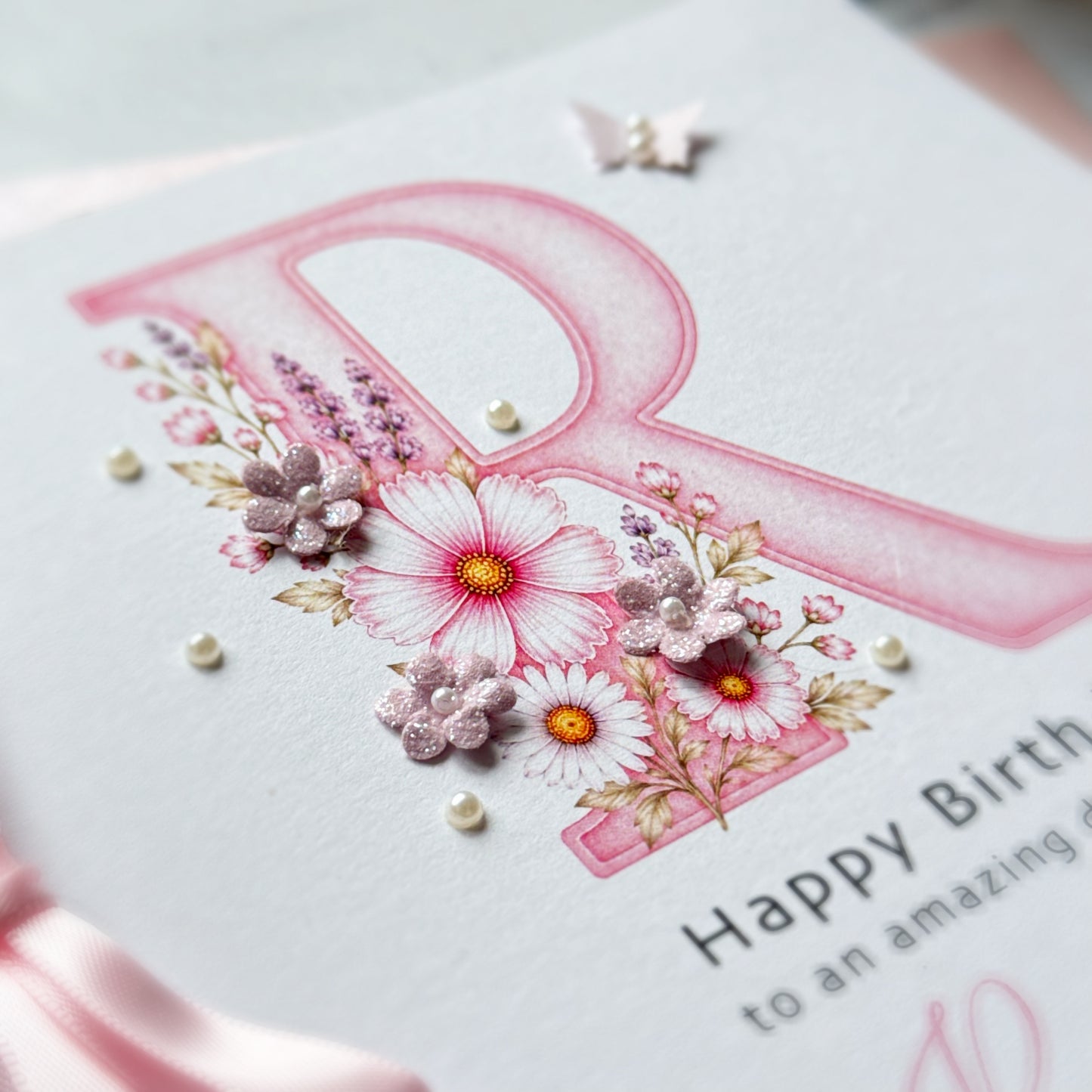 Monogram Birthday Card - Pretty Pink Design