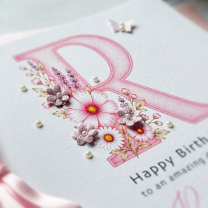 Monogram Birthday Card - Pretty Pink Design
