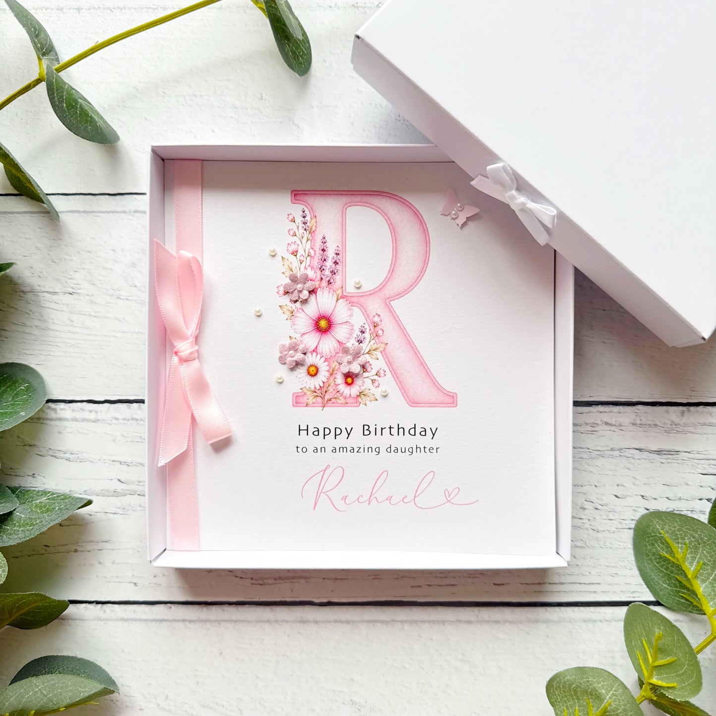 Monogram Birthday Card - Pretty Pink Design