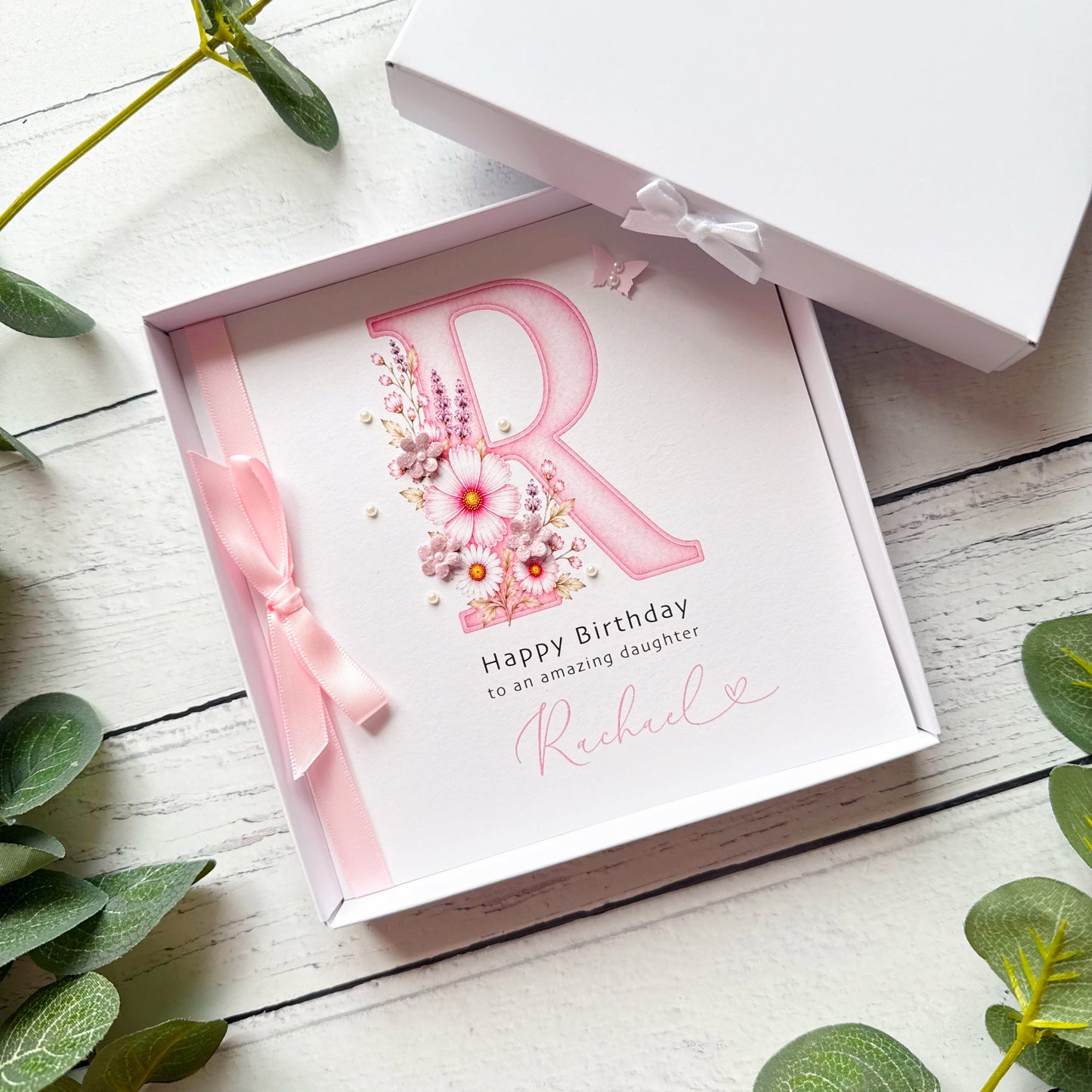 Monogram Birthday Card - Pretty Pink Design