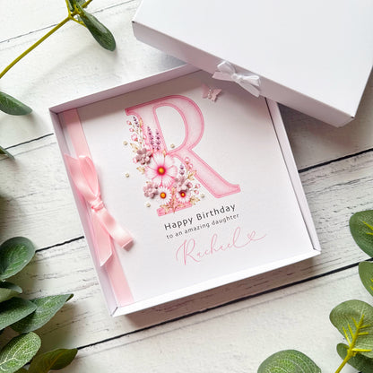 Monogram Birthday Card - Pretty Pink Design