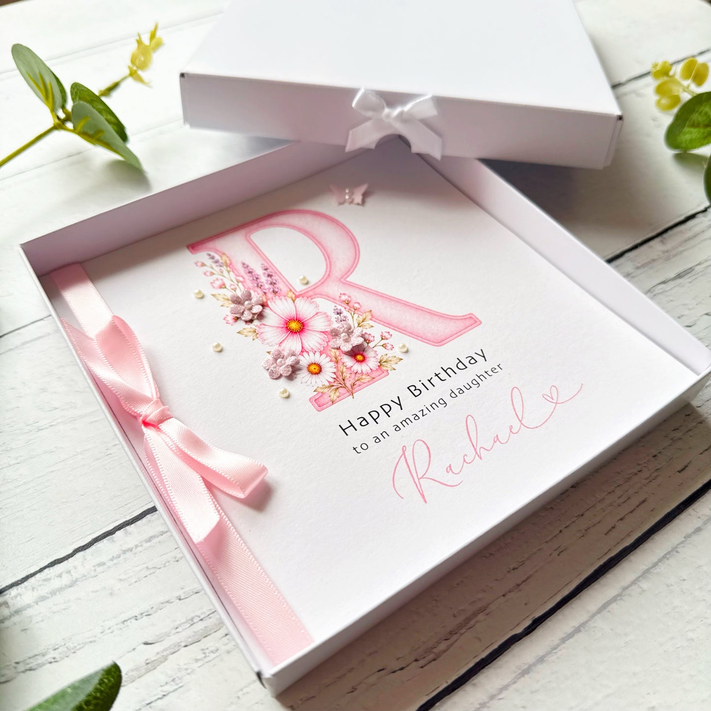 Monogram Birthday Card - Pretty Pink Design