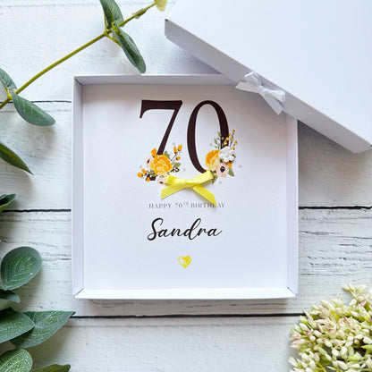 Personalised Floral Number 70th Birthday Card - Bright Yellow