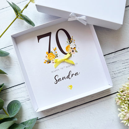 Personalised Floral Number 70th Birthday Card - Bright Yellow
