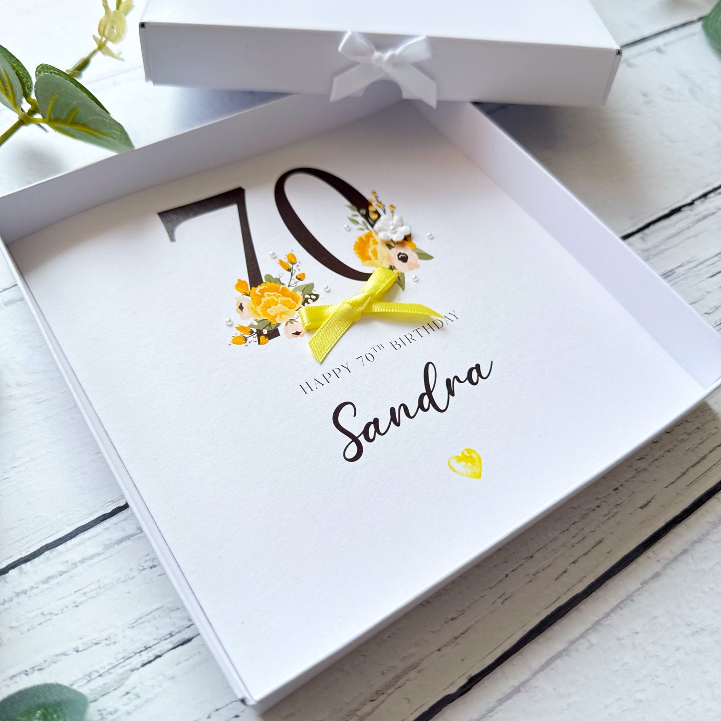 Personalised Floral Number 70th Birthday Card - Bright Yellow