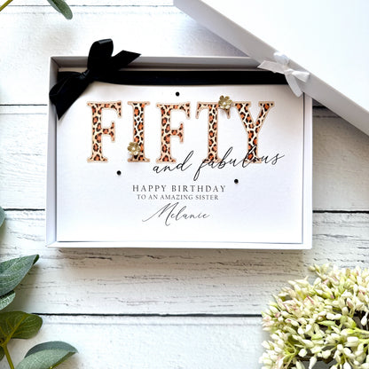 Fifty and Fabulous Leopard Print Birthday Card - Personalised