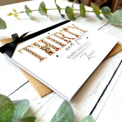 Thirty and Fabulous Leopard Print Birthday Card - Personalised