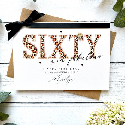 Sixty and Fabulous Leopard Print Birthday Card - Personalised