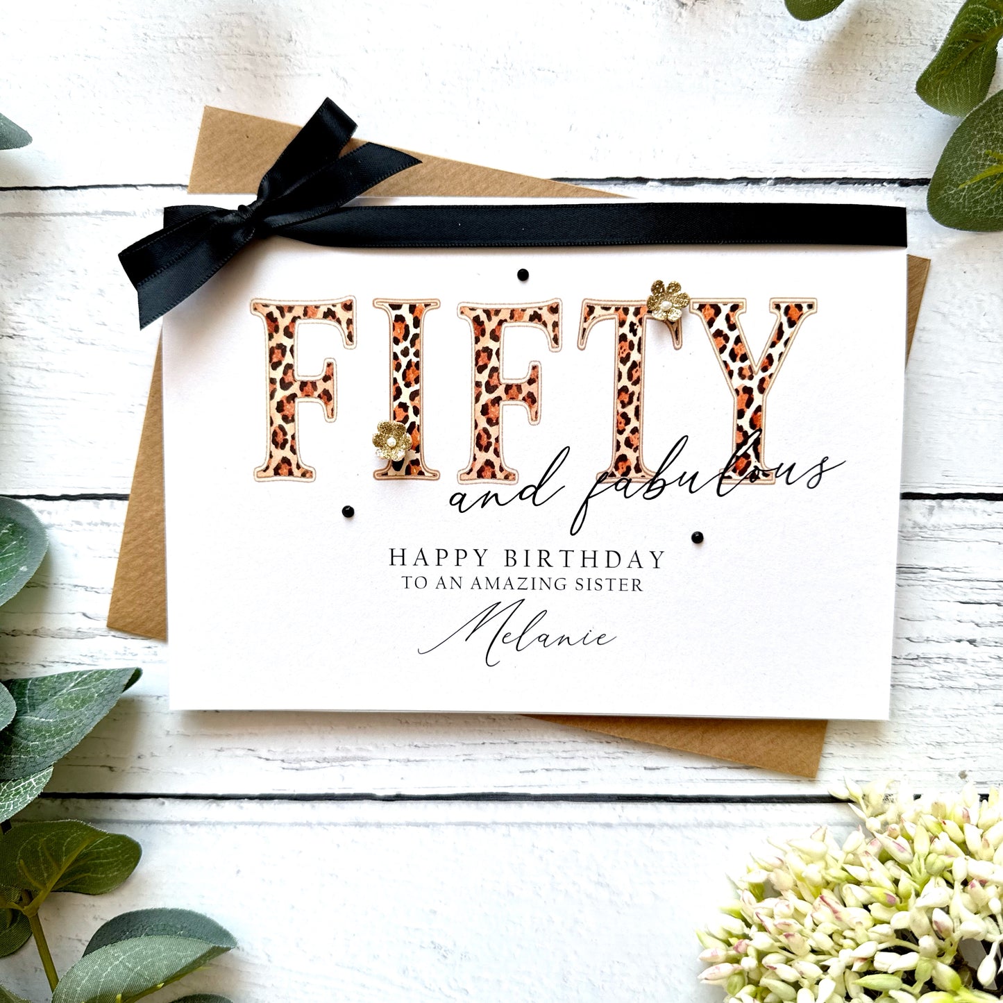 Fifty and Fabulous Leopard Print Birthday Card - Personalised