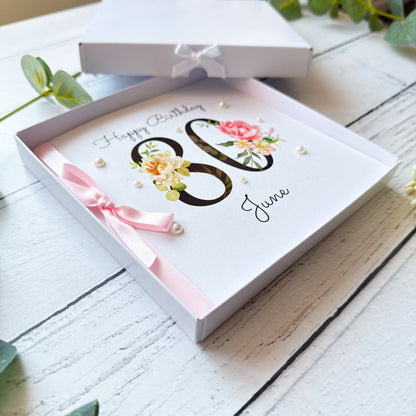 Personalised Floral Number 80th Birthday Card
