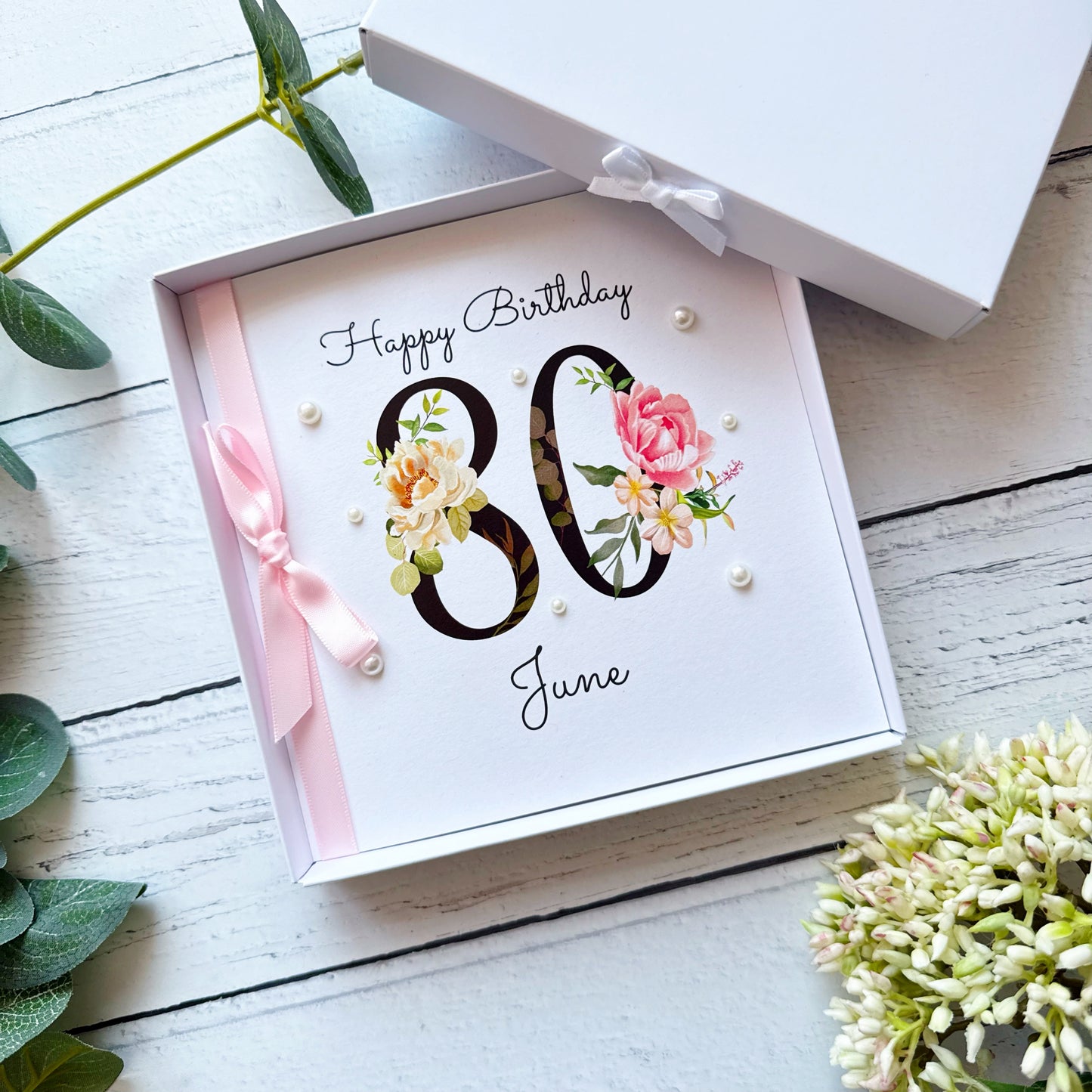 Personalised Floral Number 80th Birthday Card