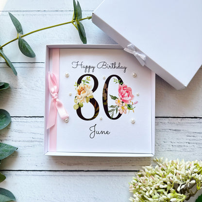 Personalised Floral Number 80th Birthday Card