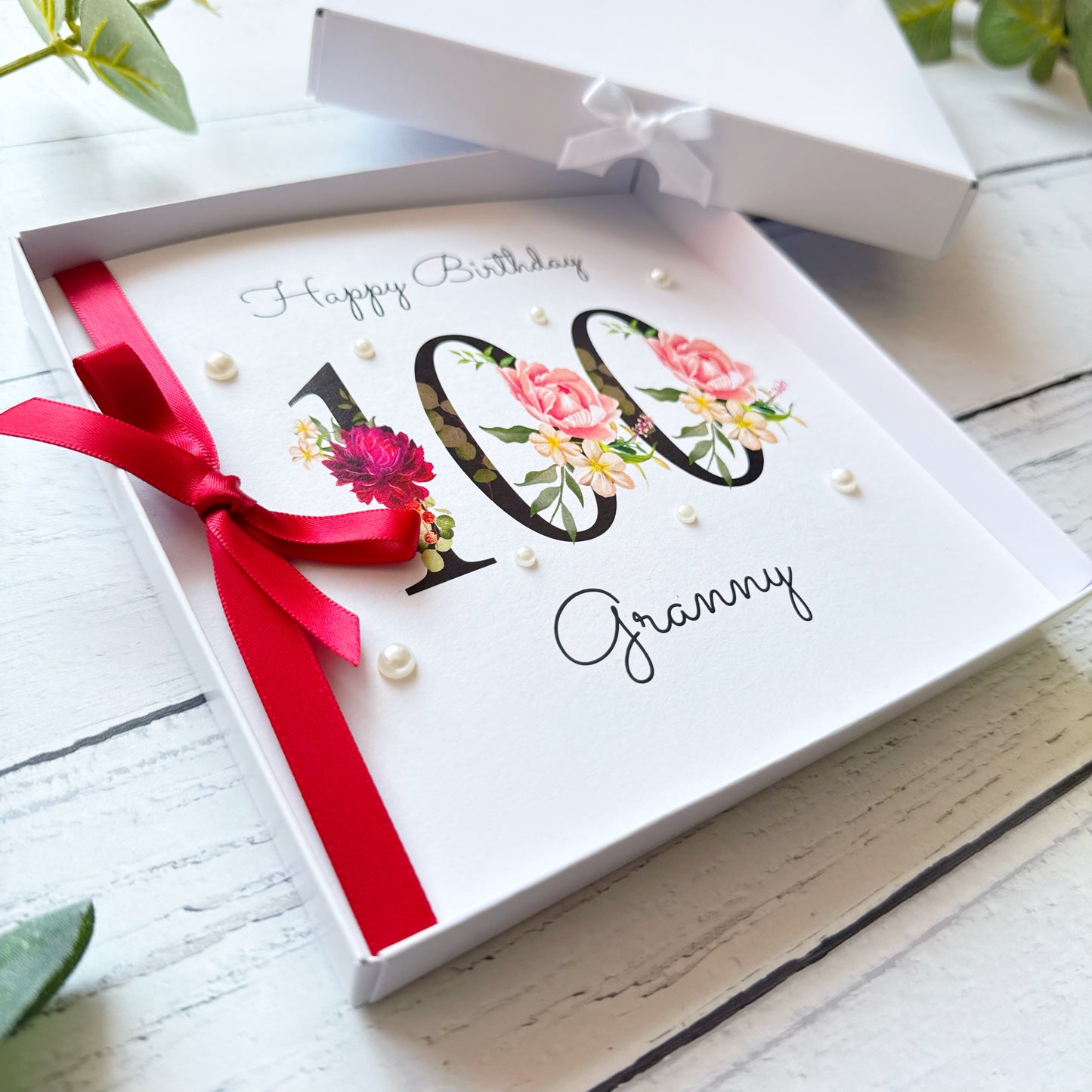 Personalised Floral Number 100th Birthday Card