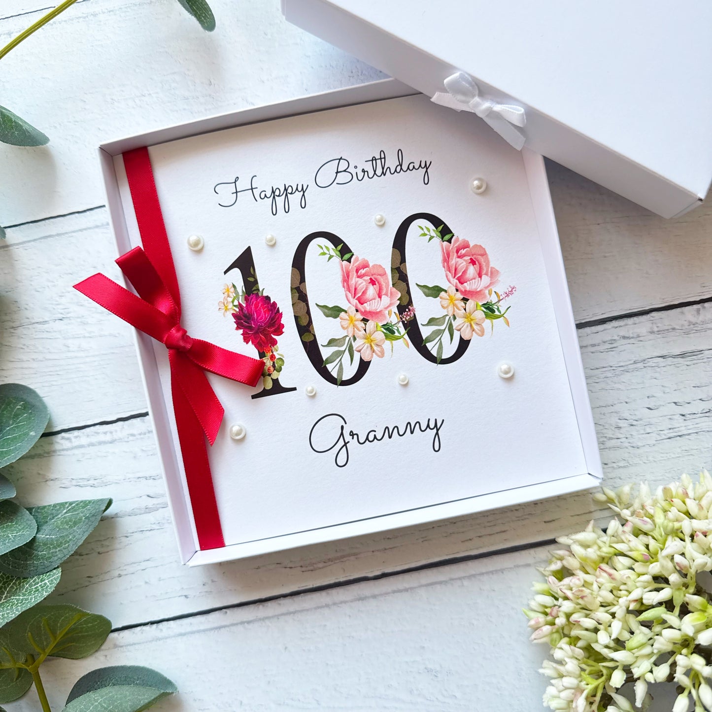 Personalised Floral Number 100th Birthday Card