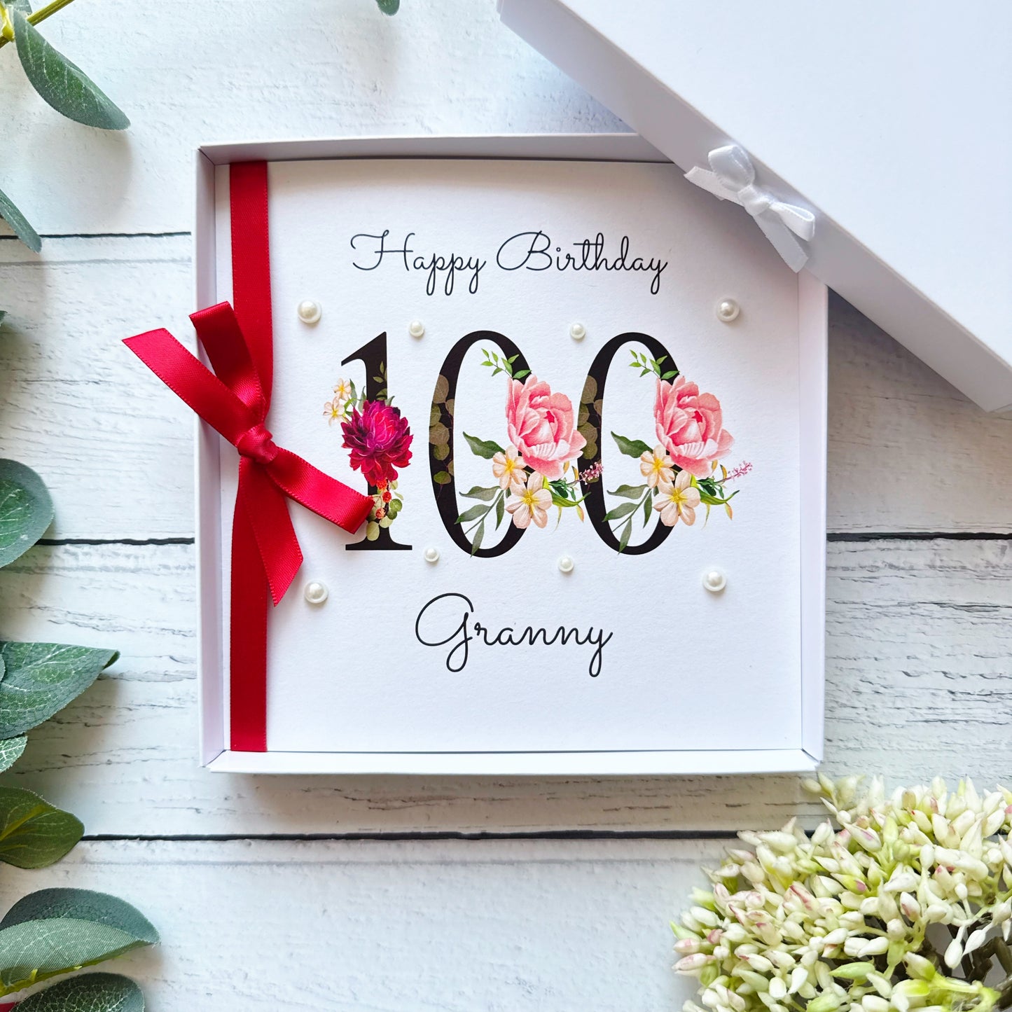 Personalised Floral Number 100th Birthday Card