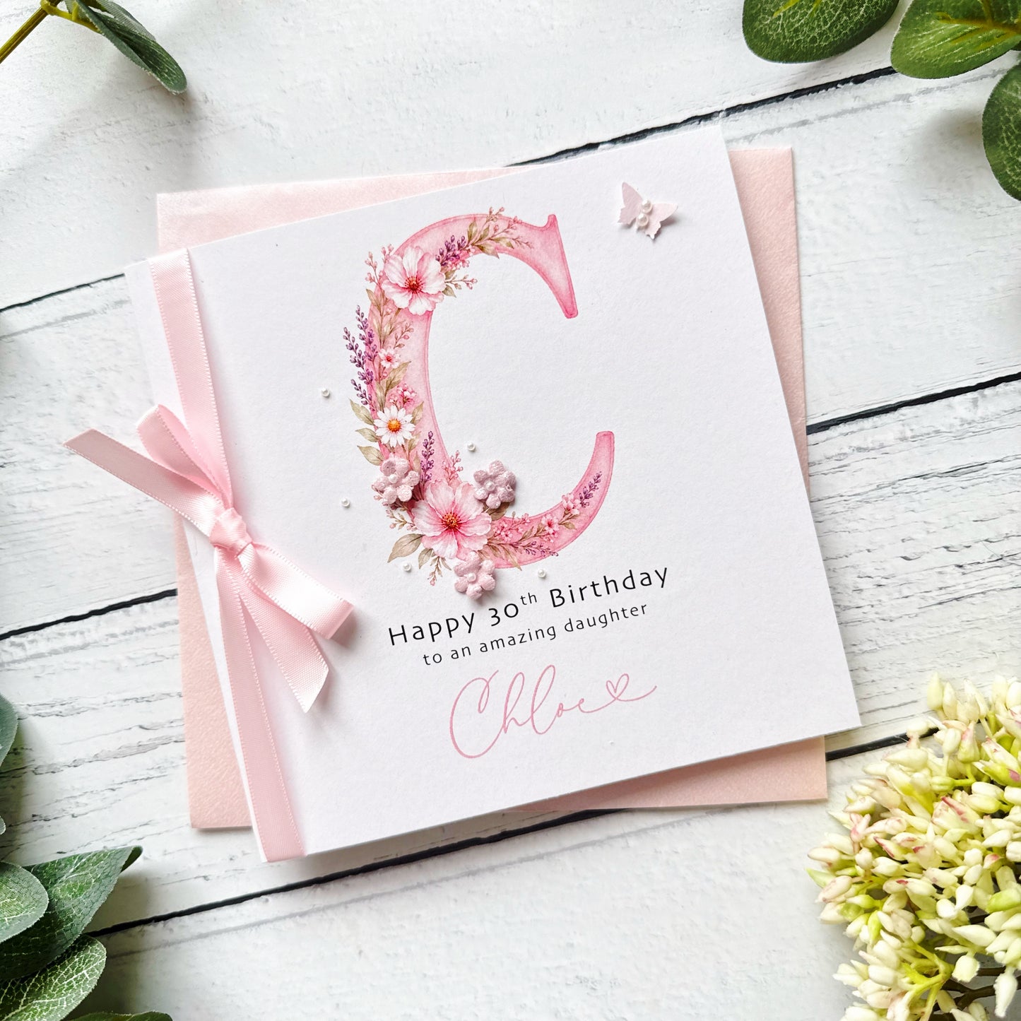 Monogram Birthday Card - Pretty Pink Design