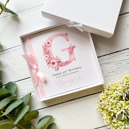 Monogram Birthday Card - Pretty Pink Design