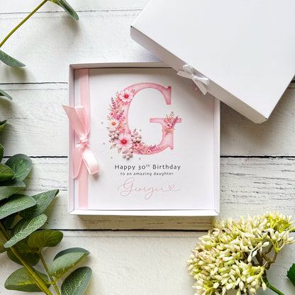 Monogram Birthday Card - Pretty Pink Design