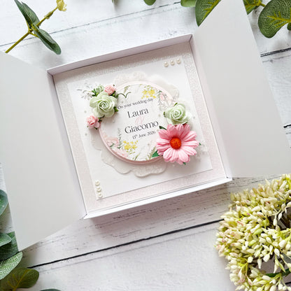 Beautiful Handmade Wedding Card with 3D Paper Flowers In Pink