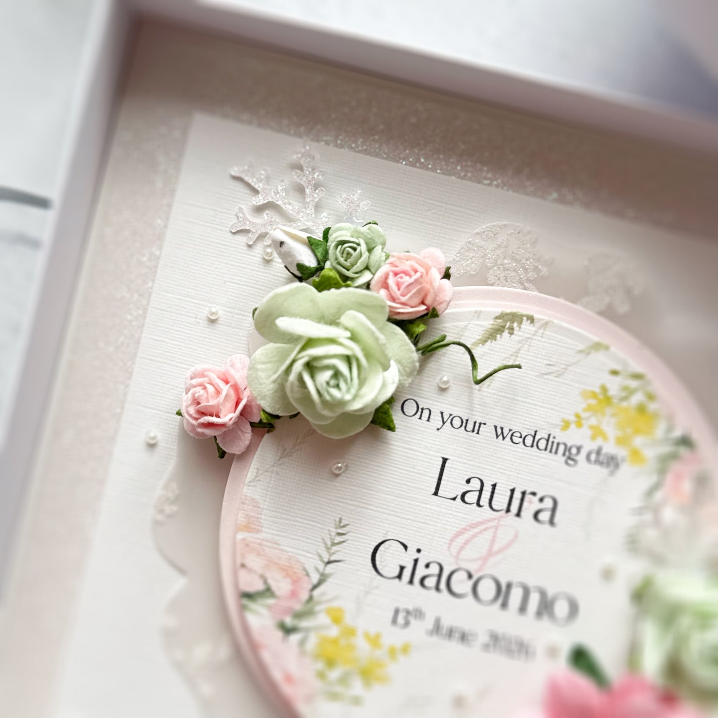 Beautiful Handmade Wedding Card with 3D Paper Flowers In Pink