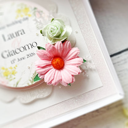 Beautiful Handmade Wedding Card with 3D Paper Flowers In Pink