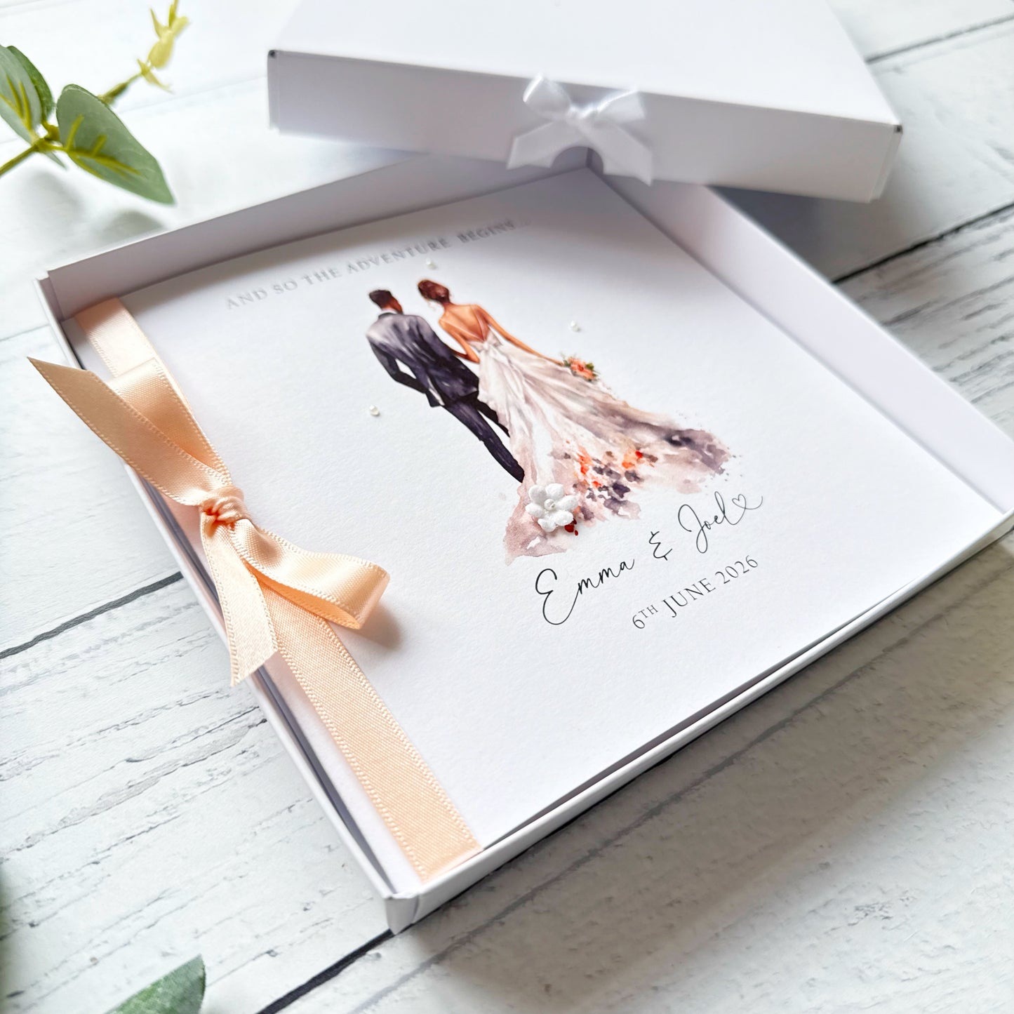 Handmade Wedding Card - Interracial Bride and Groom Design (Brunette Bride)