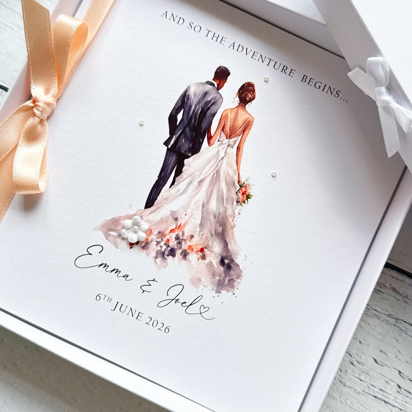 Handmade Wedding Card - Interracial Bride and Groom Design (Brunette Bride)
