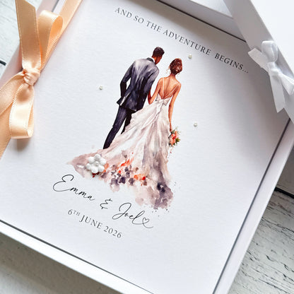 Handmade Wedding Card - Interracial Bride and Groom Design (Brunette Bride)