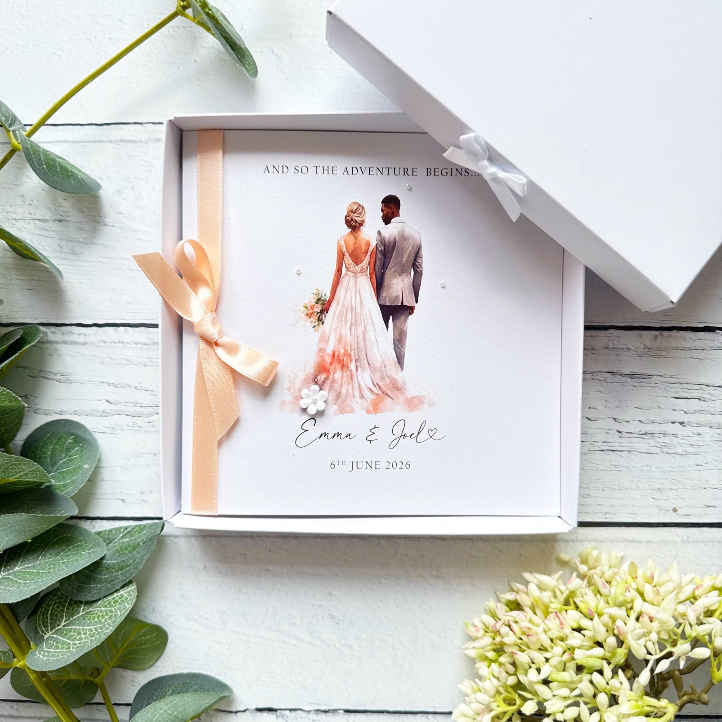 Handmade Wedding Card - Interracial Bride and Groom Design (Blonde Bride)