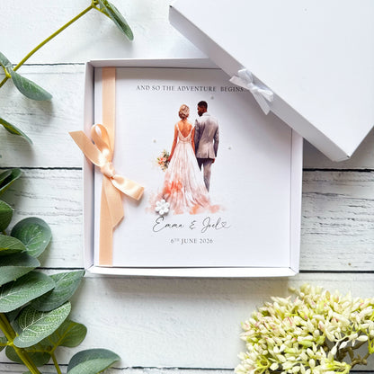 Handmade Wedding Card - Interracial Bride and Groom Design (Blonde Bride)