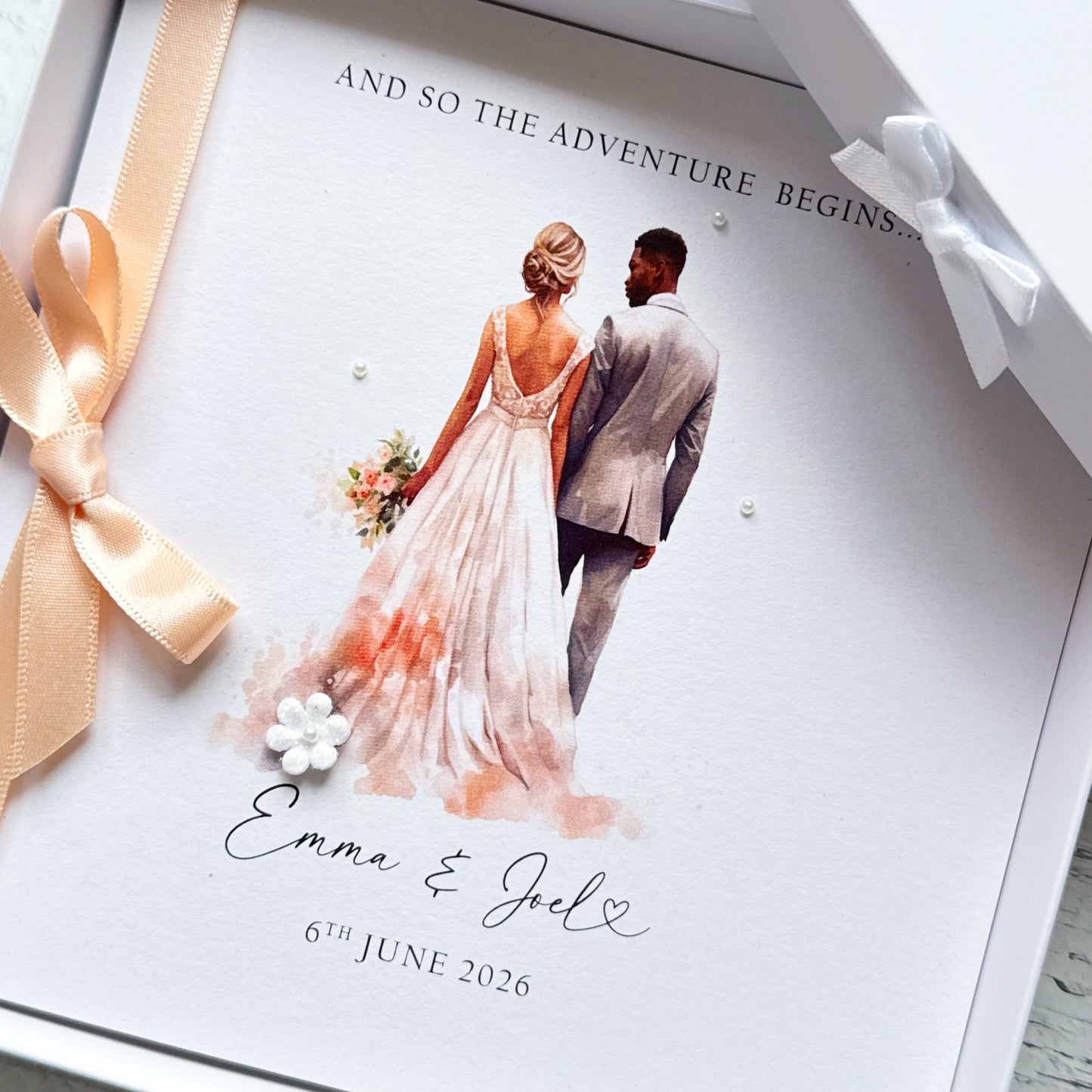 Handmade Wedding Card - Interracial Bride and Groom Design (Blonde Bride)