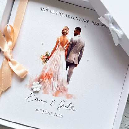Handmade Wedding Card - Interracial Bride and Groom Design (Blonde Bride)
