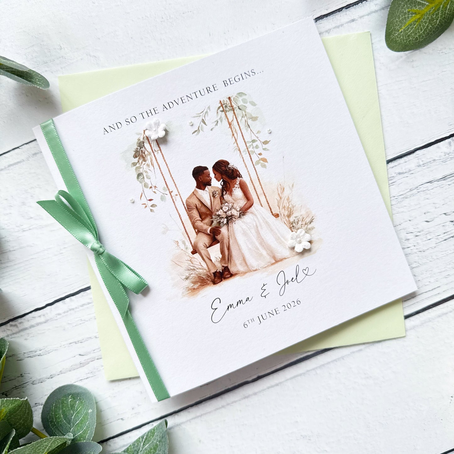 Handmade Wedding Card - Black Bride and Groom Design