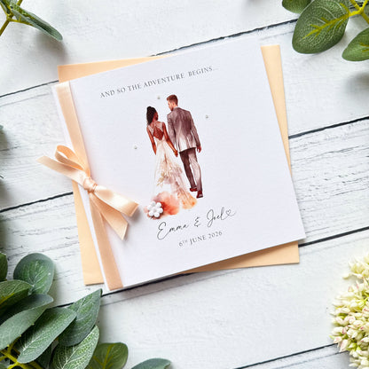 Handmade Wedding Card - Interracial Bride and Groom Design