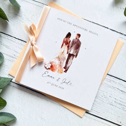Handmade Wedding Card - Interracial Bride and Groom Design
