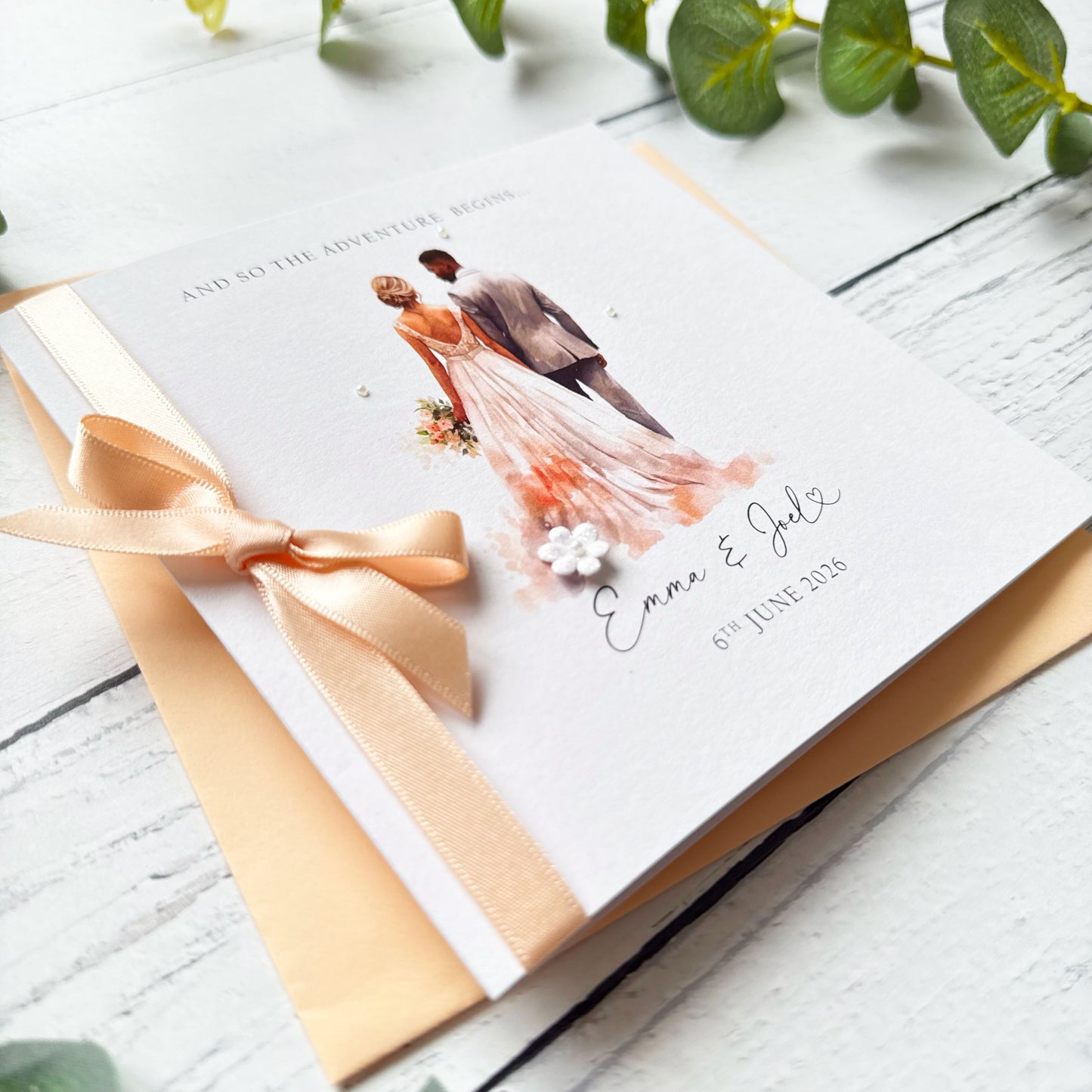 Handmade Wedding Card - Interracial Bride and Groom Design (Blonde Bride)