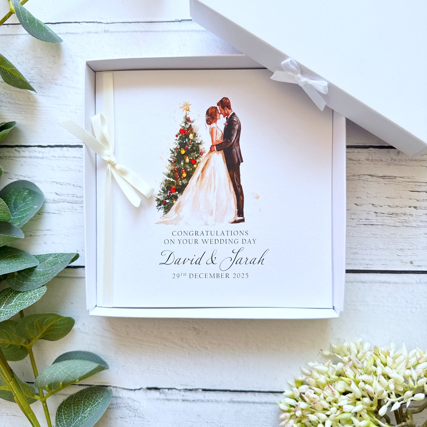 Handmade Christmas Wedding Card - Christmas Tree Design