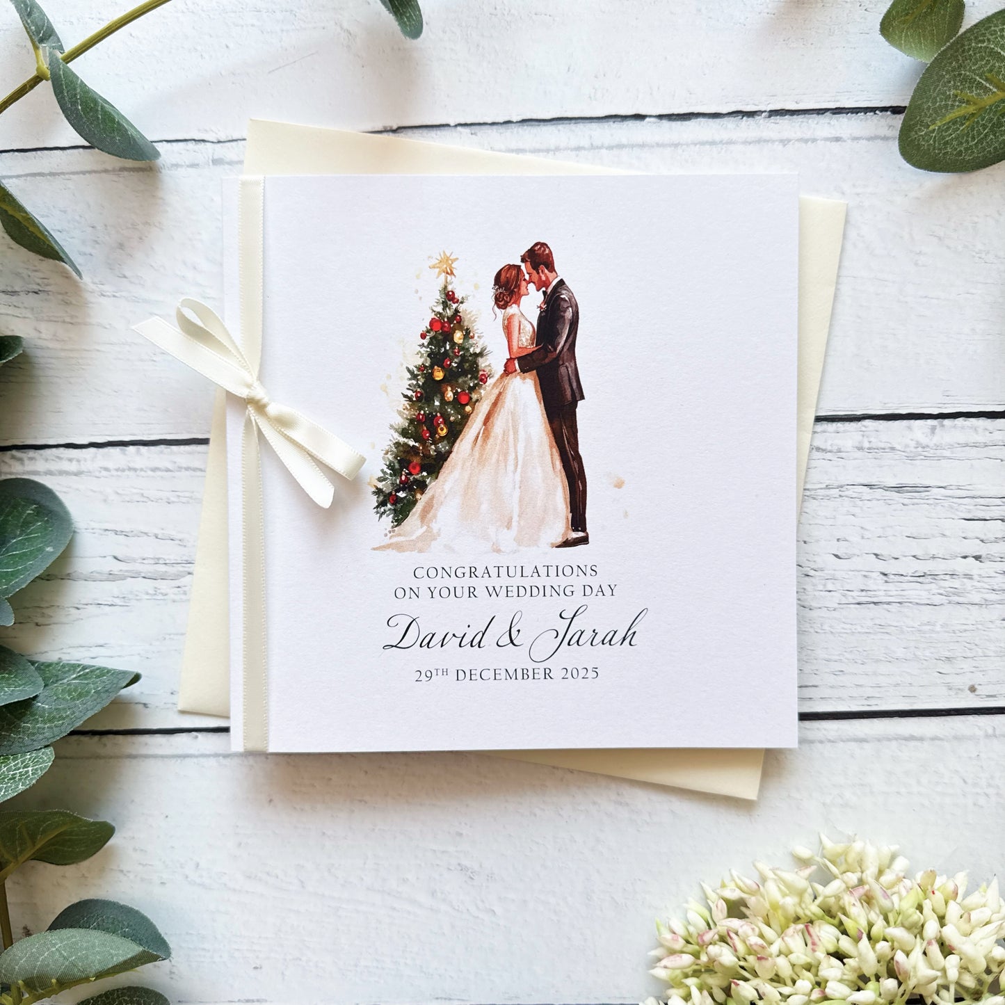 Handmade Christmas Wedding Card - Christmas Tree Design