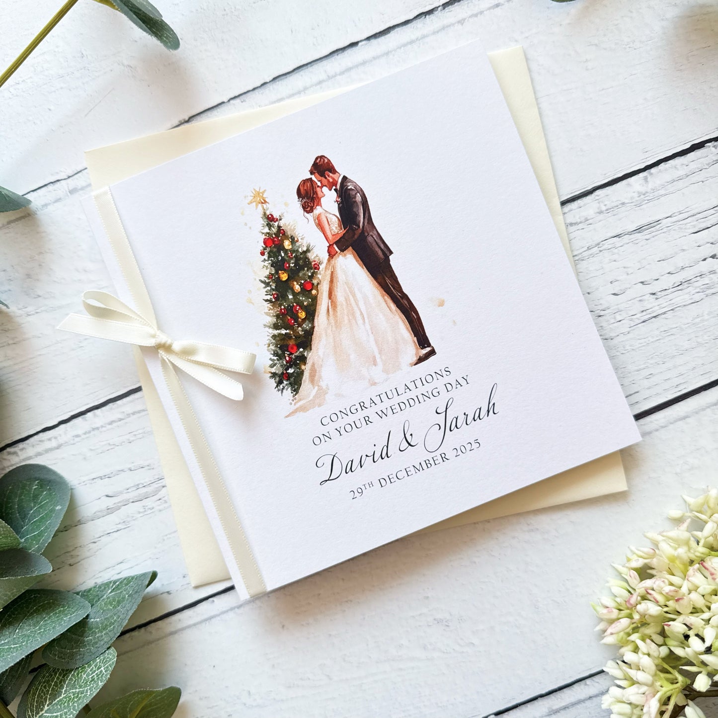 Handmade Christmas Wedding Card - Christmas Tree Design