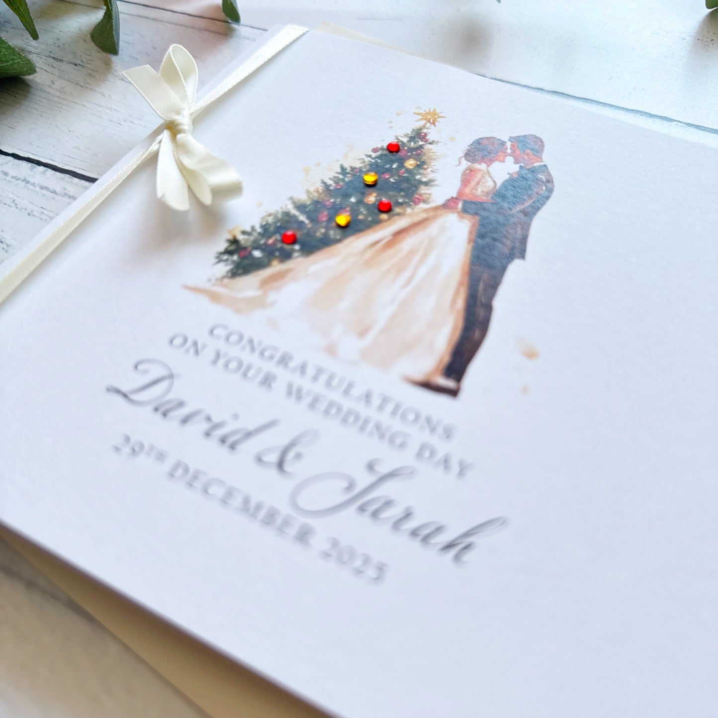 Handmade Christmas Wedding Card - Christmas Tree Design