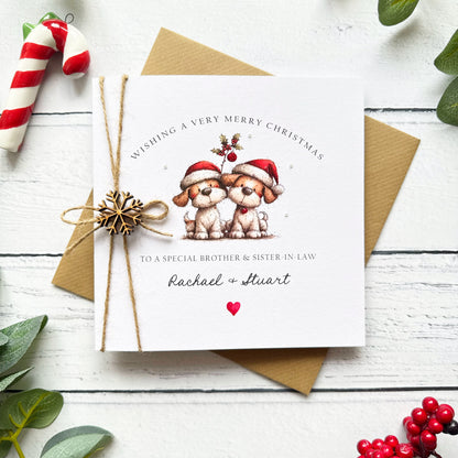 Luxury Personalised Couple Christmas Card - Hand Finished Dogs Design