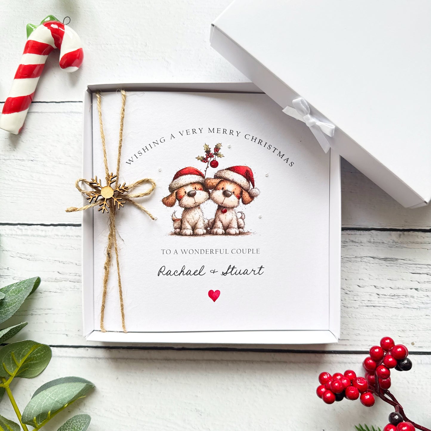 Luxury Personalised Couple Christmas Card - Hand Finished Dogs Design
